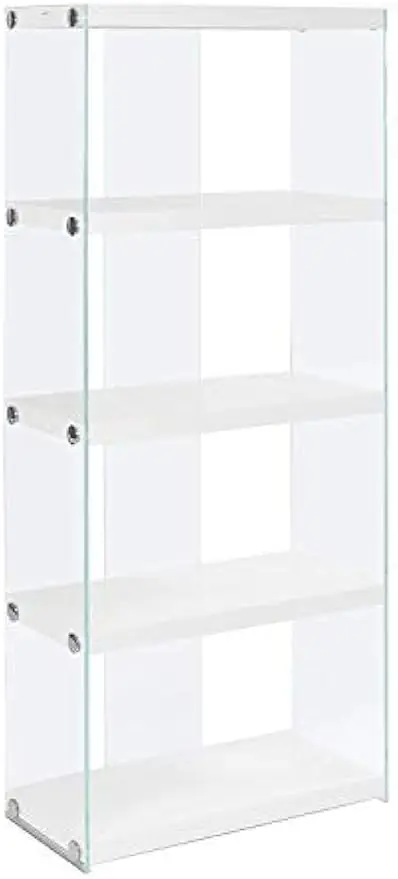 Monarch Specialties I Bookcase-5-Shelf Etagere Bookcase Contemporary Look with Tempered Glass Frame Bookshelf, 60