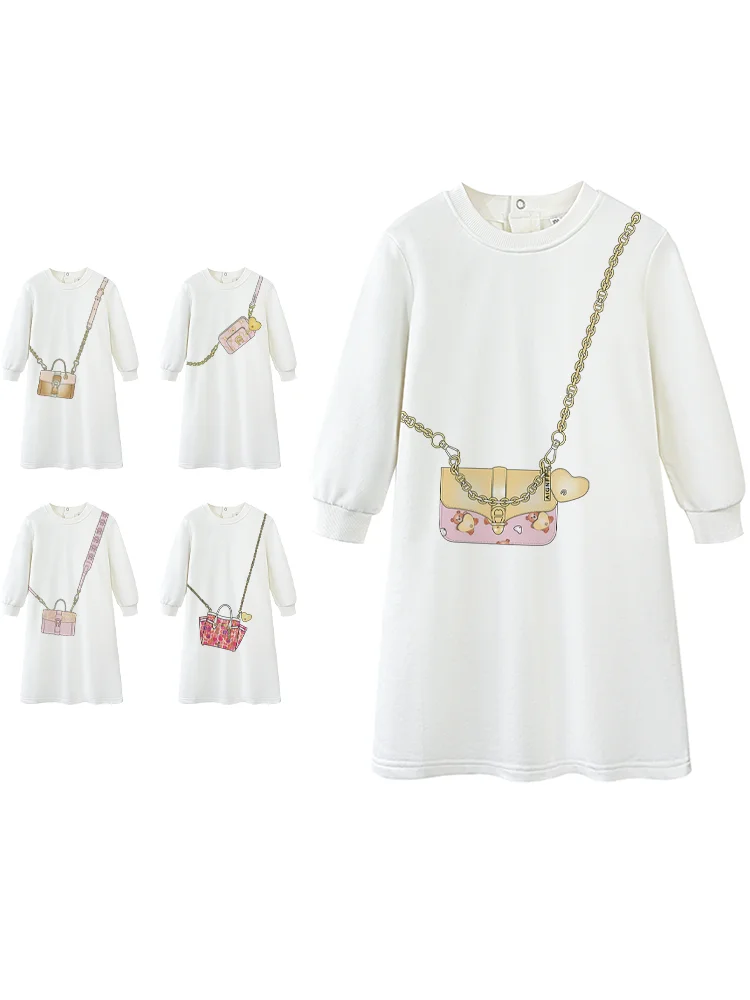 Baby Girls Dress autumn 2026 Cute Bear Bag Print Infant long sleeves Skirt Casual Cotton Fun prints newborn Party princess dress