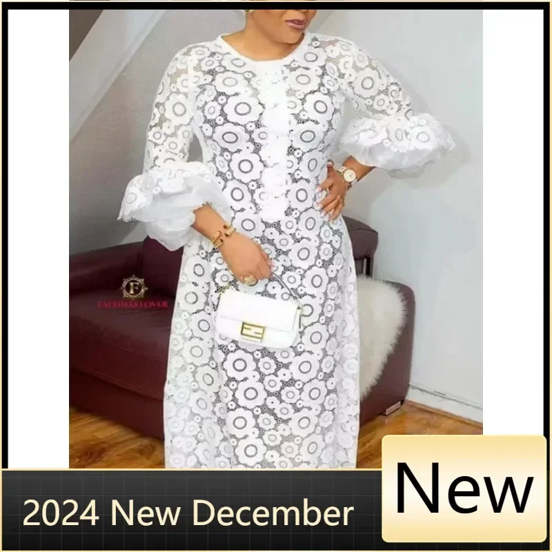 White African Elegant Dresses For Women Hollow Out 2025 New Muslim Fashion Abayas Dashiki Robe Kaftan Long Maxi Dress One Piece