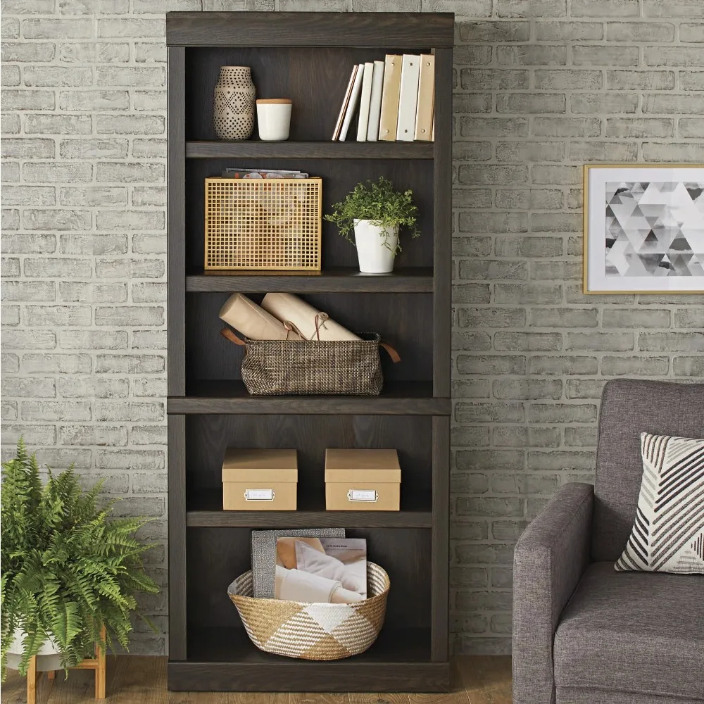 

5 shelves bookcase, study shelf bookcase, dark oak