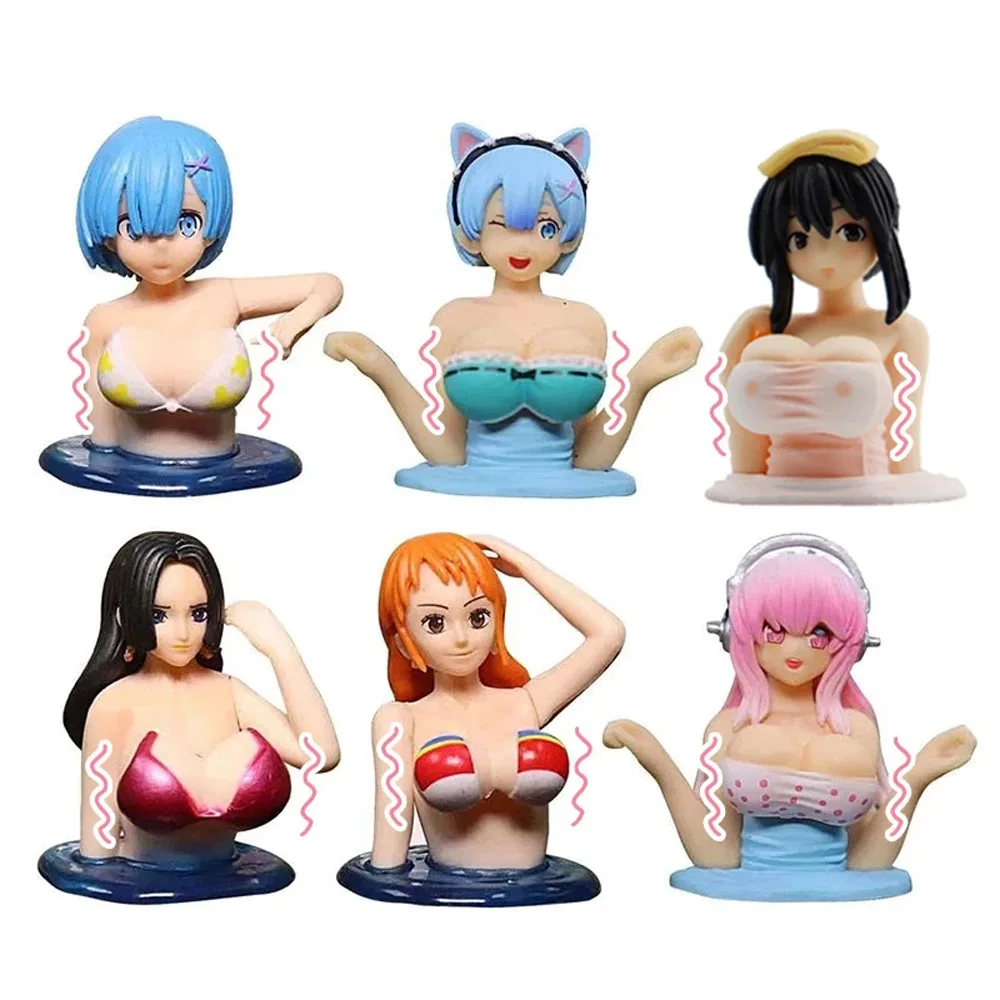 Cute Kanako Chest Shaking Girls Car Ornaments Cartoon Kawaii Anime Statue Car Dashboard Sexy Doll Figurine Car Decorations