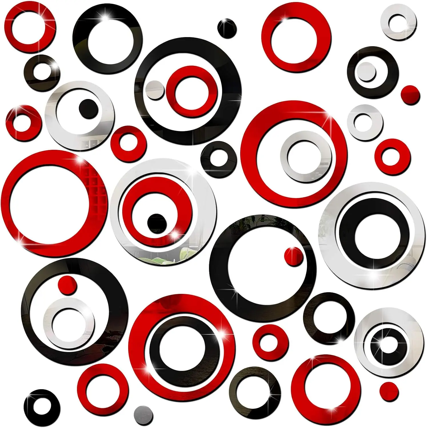 72PCS Circle Mirror Wall Stickers Acrylic Self Adhesive Decorative Decals for Living Room Bedroom Wall Art