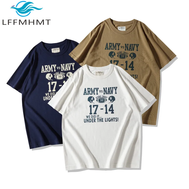 

210G/M² Heavyweight Good Quality Letter Print Pure Cotton T-shirt for Men Summer Fashion Short Sleeve Loose Casual Pullover Tops