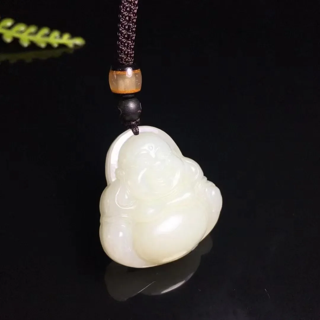 Natural 100%real white hetian jade pendant necklace carved Maitreya Buddha necklaces pendants man woman jade jewelry Bless peace