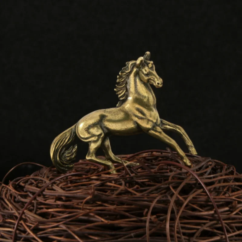 Antique Copper Mini Galloping Horse Statue handle piece - Traditional Tea Pet Ornament, Desktop Decor & Handicraft
