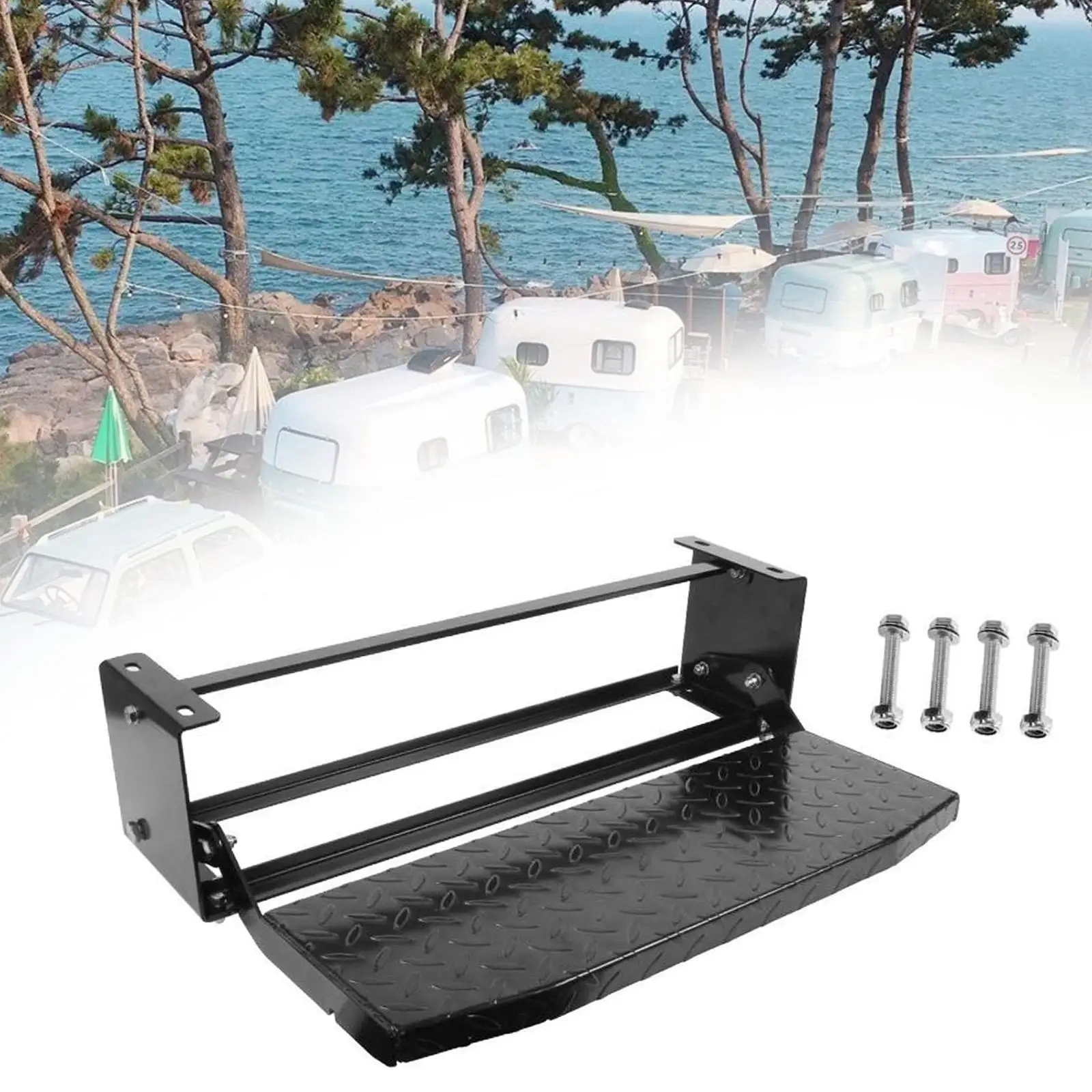 RV Step RV Stool Manual Folding Carbon Steel Single Drop Down Camper Step RV Stair for 5TH Wheels Motorhomes Campers