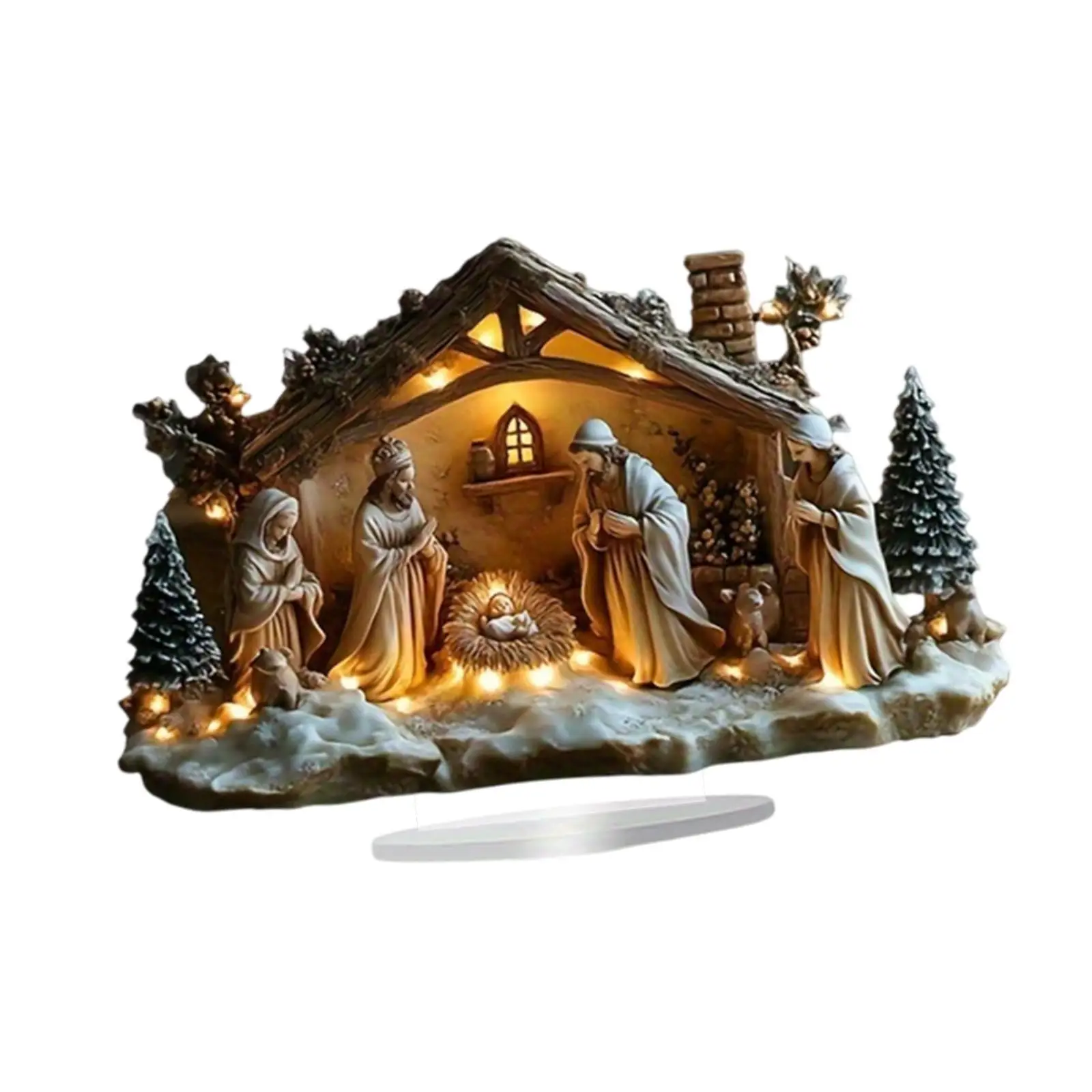 Nativity Scene Acrylic Sign Religious Artwork 2D Decorative Plaque Tabletop Decoration for Cabinet Bedroom Table Office Desk