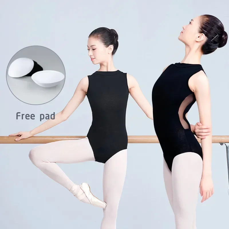 Sexy Women Black Mesh Dance Leotards Turtleneck Sleeveless Leotard Adult Girls Ballet Gymnastics Bodysuit Backless Swimwear