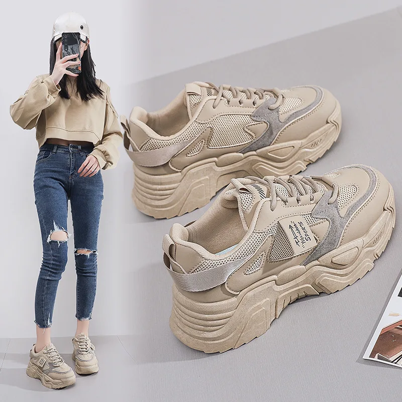 

Korean version of dad shoes female 2025 spring student sports shoes casual height increasing shoes