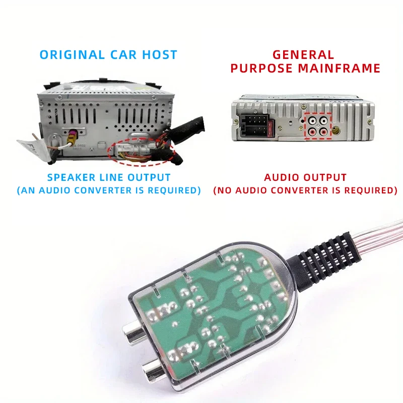 محول مقاومة مضخم صوت السيارة، محول RCA لإخراج الصوت عالي إلى منخفض المستوى، وضع الطاقة غير المشحون، ملحقات صوت السيارة ذات المقاس العالمي