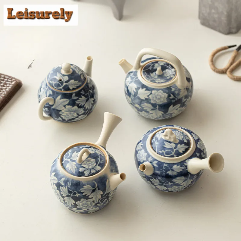 

Soda Glazed Yuan Blue And White Ceramic Teapot Antique Tea Infuser Pot Tea Making Kettle With Filter Tea Ceremony Ornaments Gift