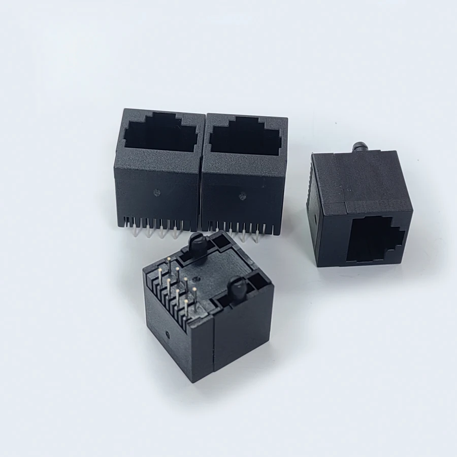 50 pz/lotto PCB RJ45 8 p8c connettore Jack/presa Femlae plastica nera di tipo verticale a 180 gradi con bordo
