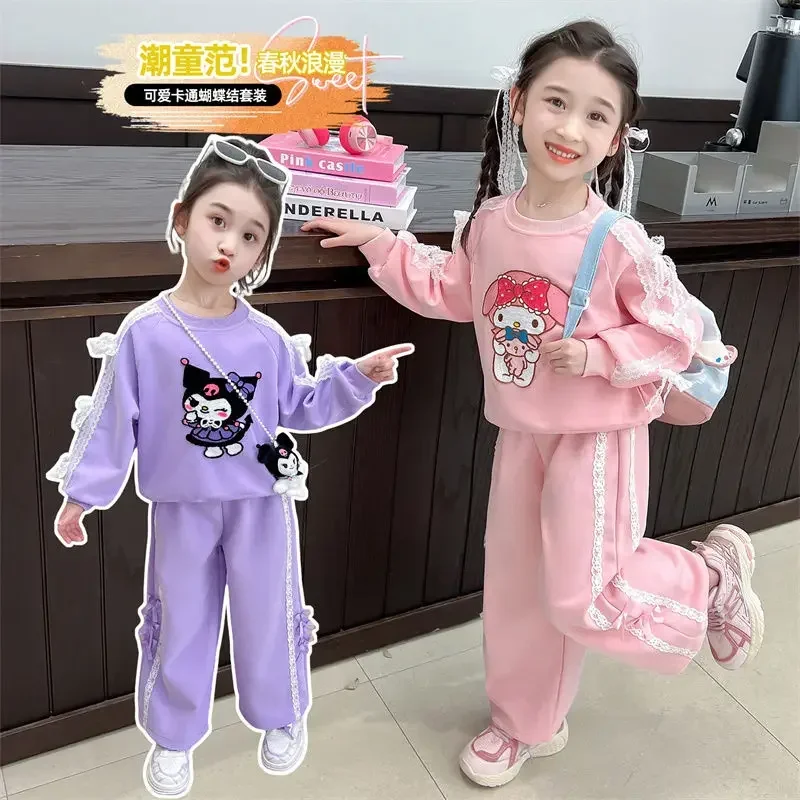 

Girly Heart Kuromi Anime Sports Casual Hooded Pants Set 2024 Cute My Melody Fashion Children Clothes Lovely Gifts for Kids