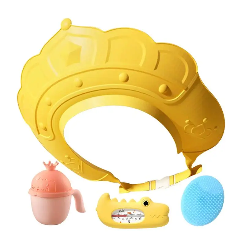 Bath Cap Bath Head Cap Visor With Water Temperature Gauge And Shampoo Cup Shampoo Cap With Shampoo Brush Protect Ears Eyes