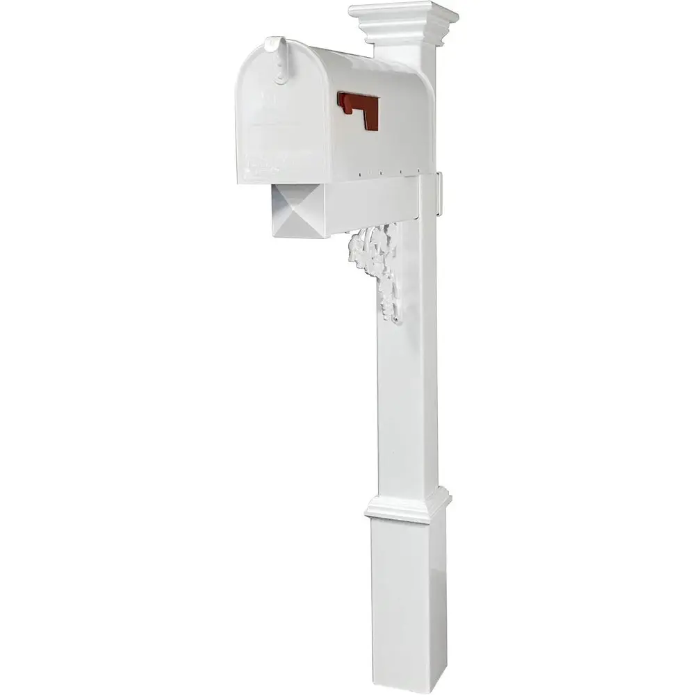 

Classic White Vinyl Post-Mounted Mailbox System with Traditional Style for Curbside Decor