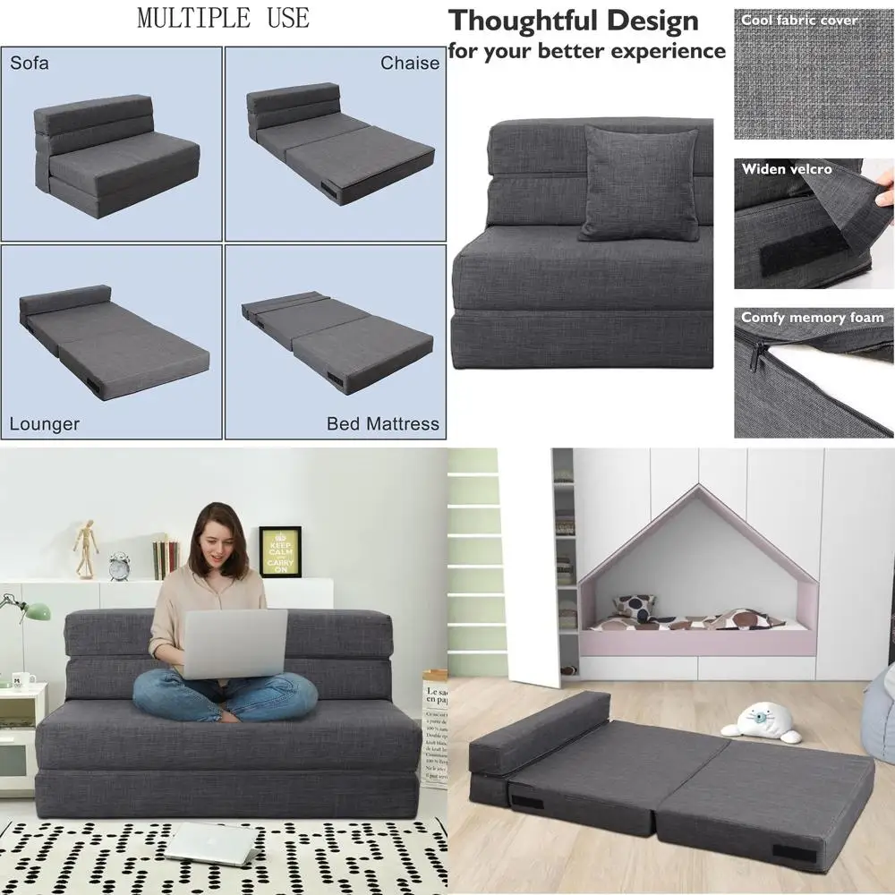 

Кресло-кровать из пены с эффектом памяти с 2 подушками, съемным чехлом, размер Queen, серый цвет