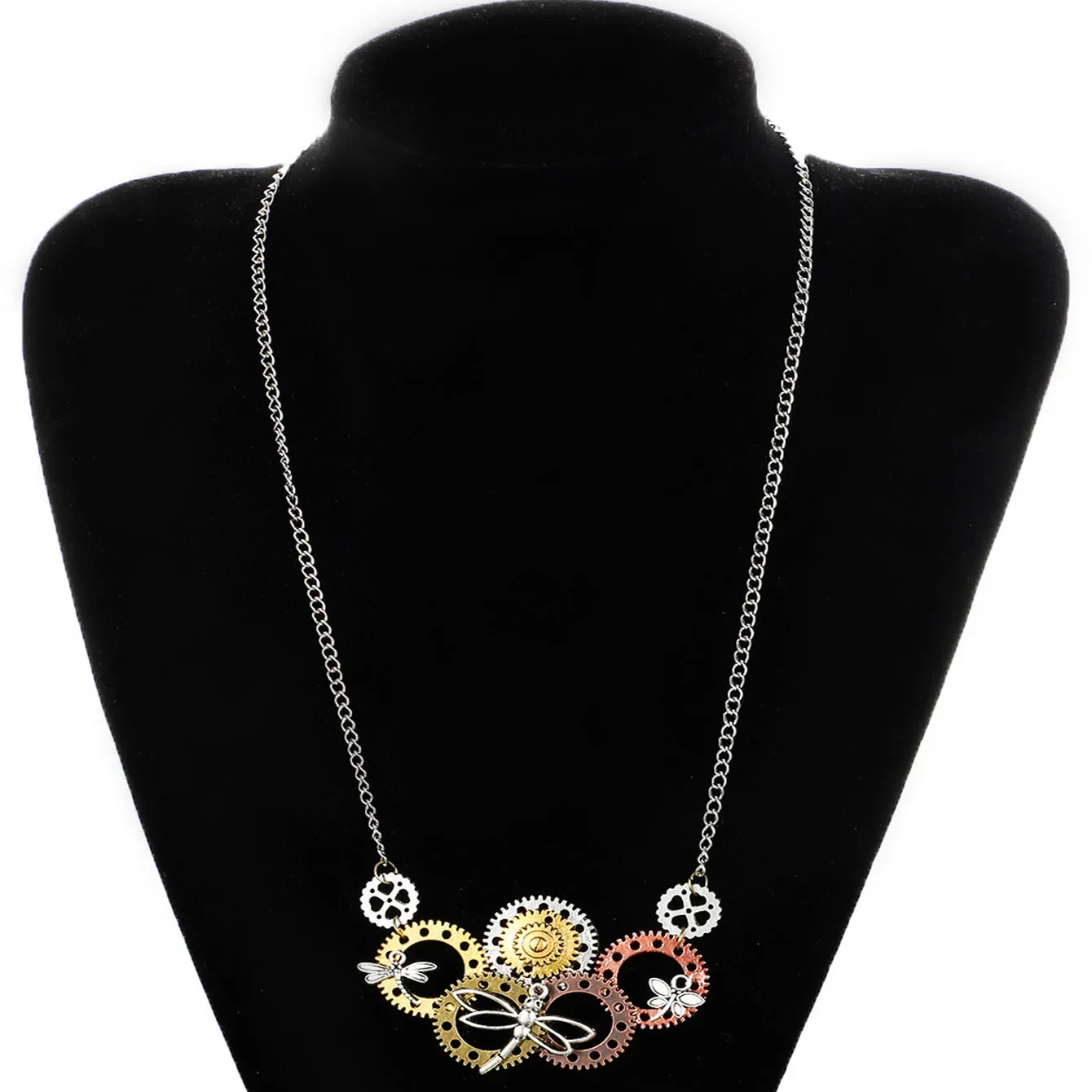 New Hip Hop Casual Individuality Female European and American Steampunk Gear Dragonfly Necklace Woolen Chain Female