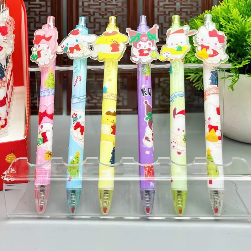 Sanrio Hello Kitty 48pcs Gel Pens Christmas Series Kawaii Cinnamoroll Kuromi 0.5 Black Refill Pressed Signature Pen Student Gift