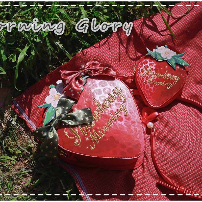 Sweet Strawberry Shaped Pu Coin Purse Lolita Large Capacity Zipper Carrying Crossbody Bag Creative Fruit Shaped Storage Bag New