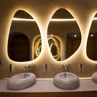 

Frameless Bathroom Mirror LED Lighting Vanity Bathroom Mirror, Irregular Shape, Customized for Hotel Homes