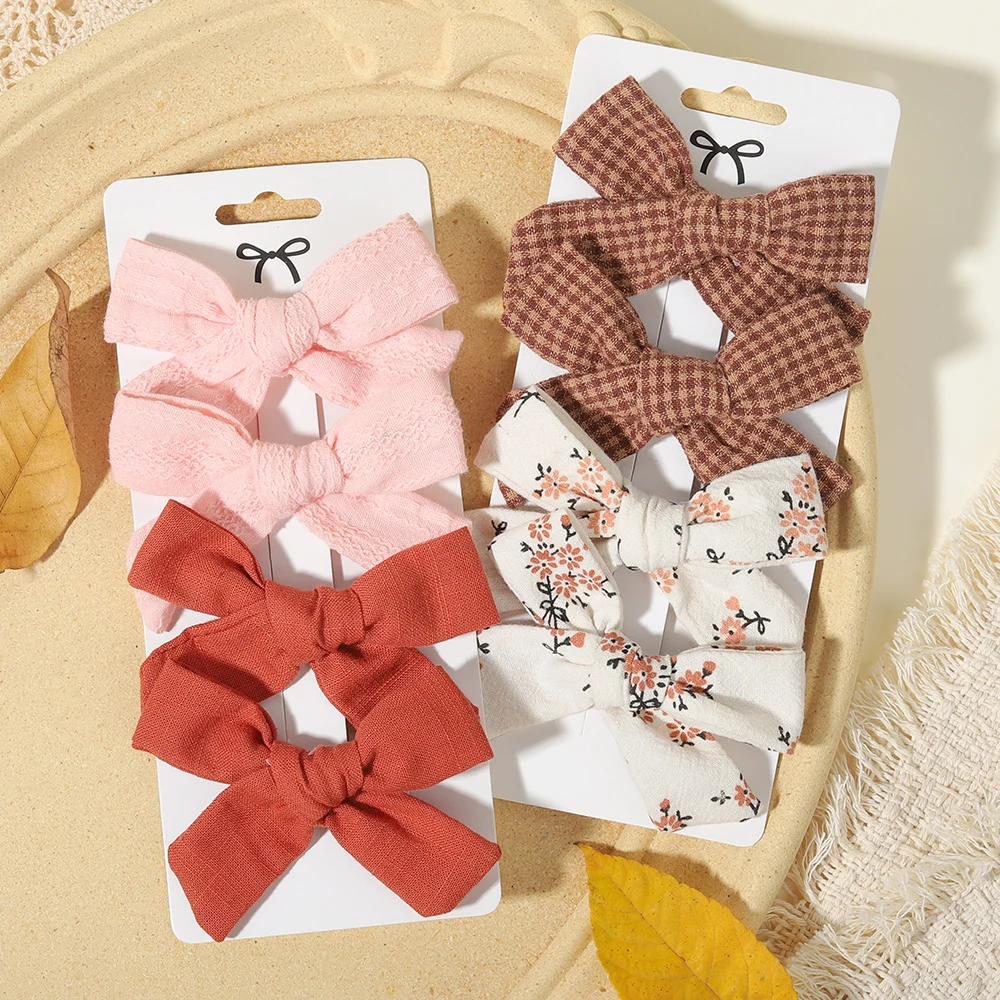 

Набор из 4 заколок для волос для девочек: муслиновые заколки-бантики, хлопково-льняные заколки-невидимки с цветочным принтом, аксессуары для детей