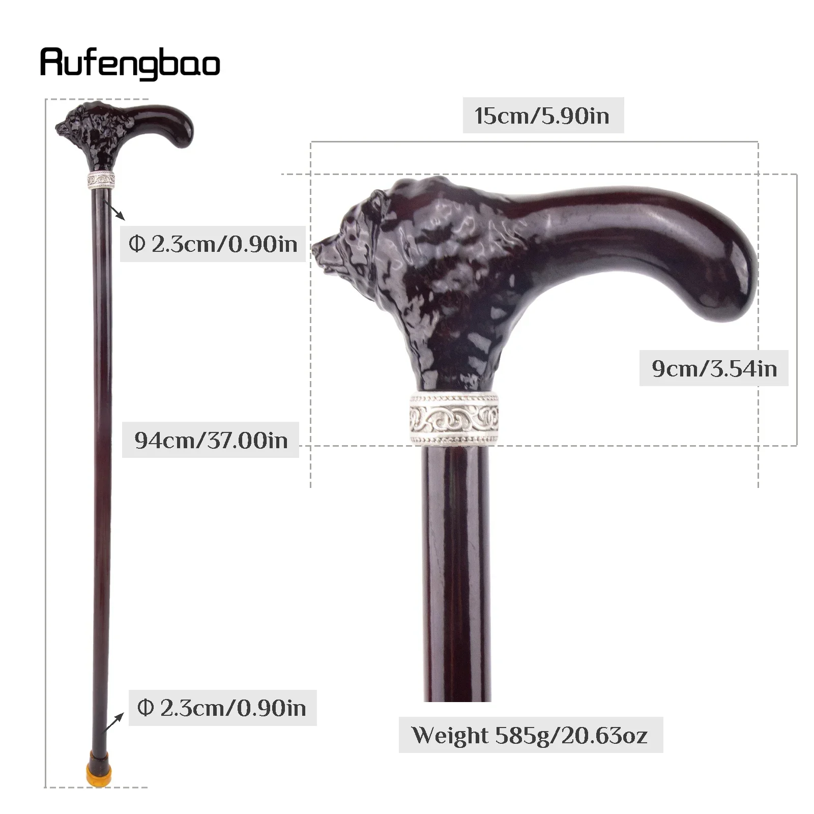 Brown Long Bear T Wooden Fashion Stick Decorative Cospaly Cane Halloween Mace Crutch  Wand Crosier 93cm  Performance Stage Cane
