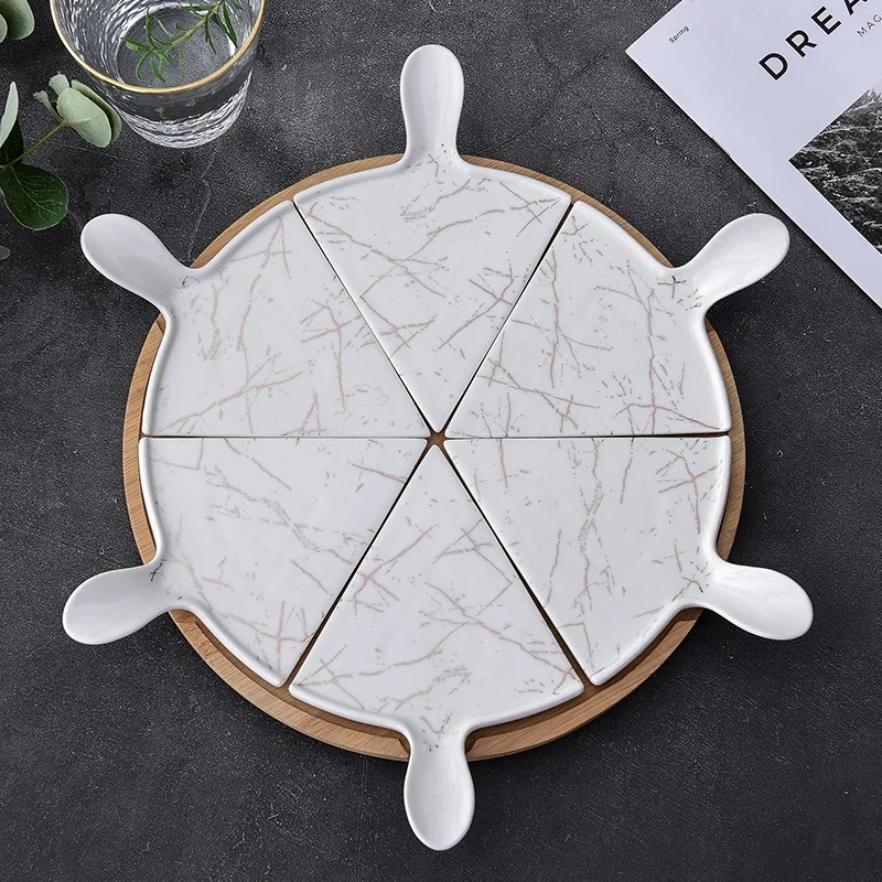 

10.5'' Ceramics Cake Server Serving Dish Rotating Porcelain Divsions Dinner Plate Afternoon Tea Dessert Birthday Dinnerware