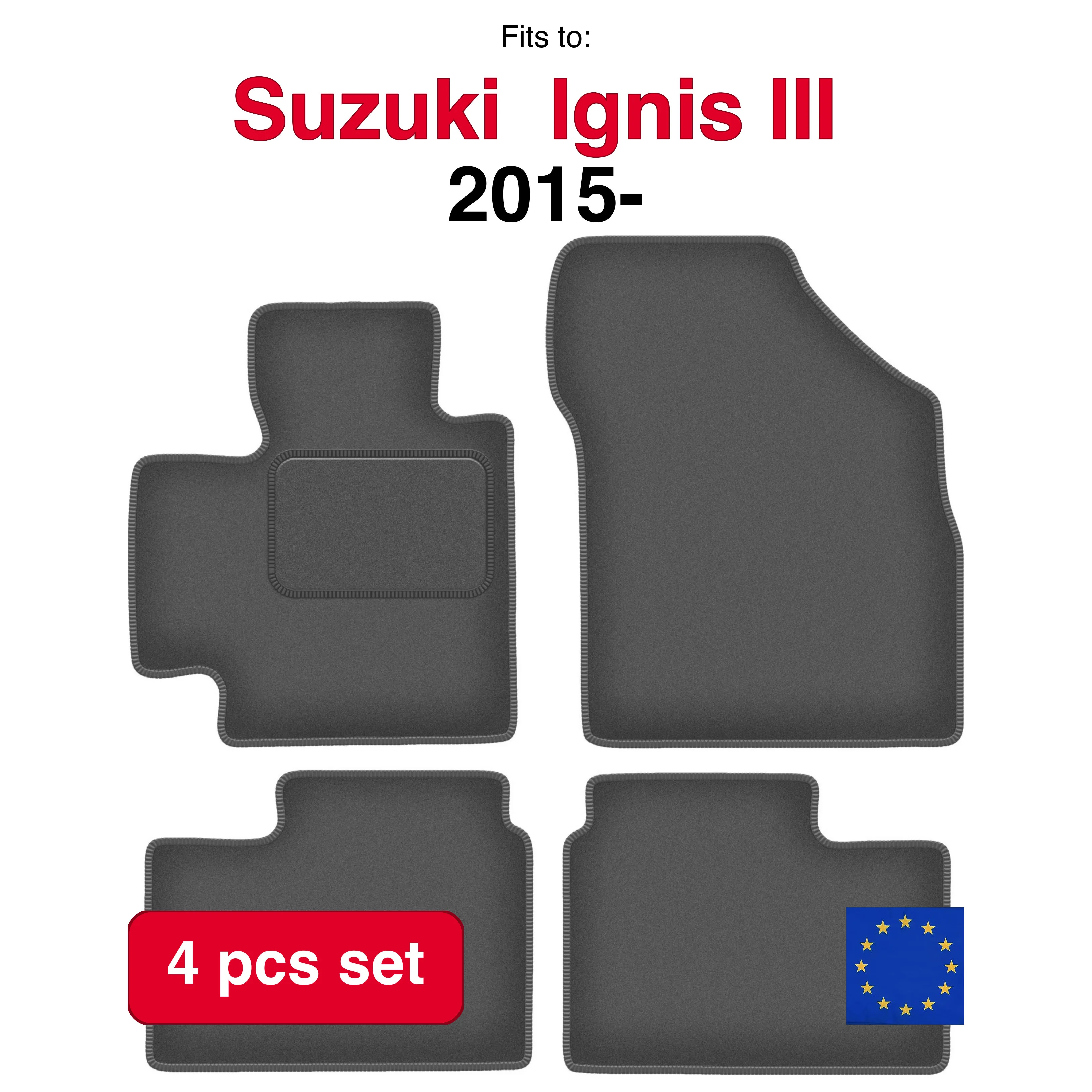 Auto velour matten voor Suzuki Ignis III hatchback (2015-) -grafiet (4 stuks) auto passende automattenset