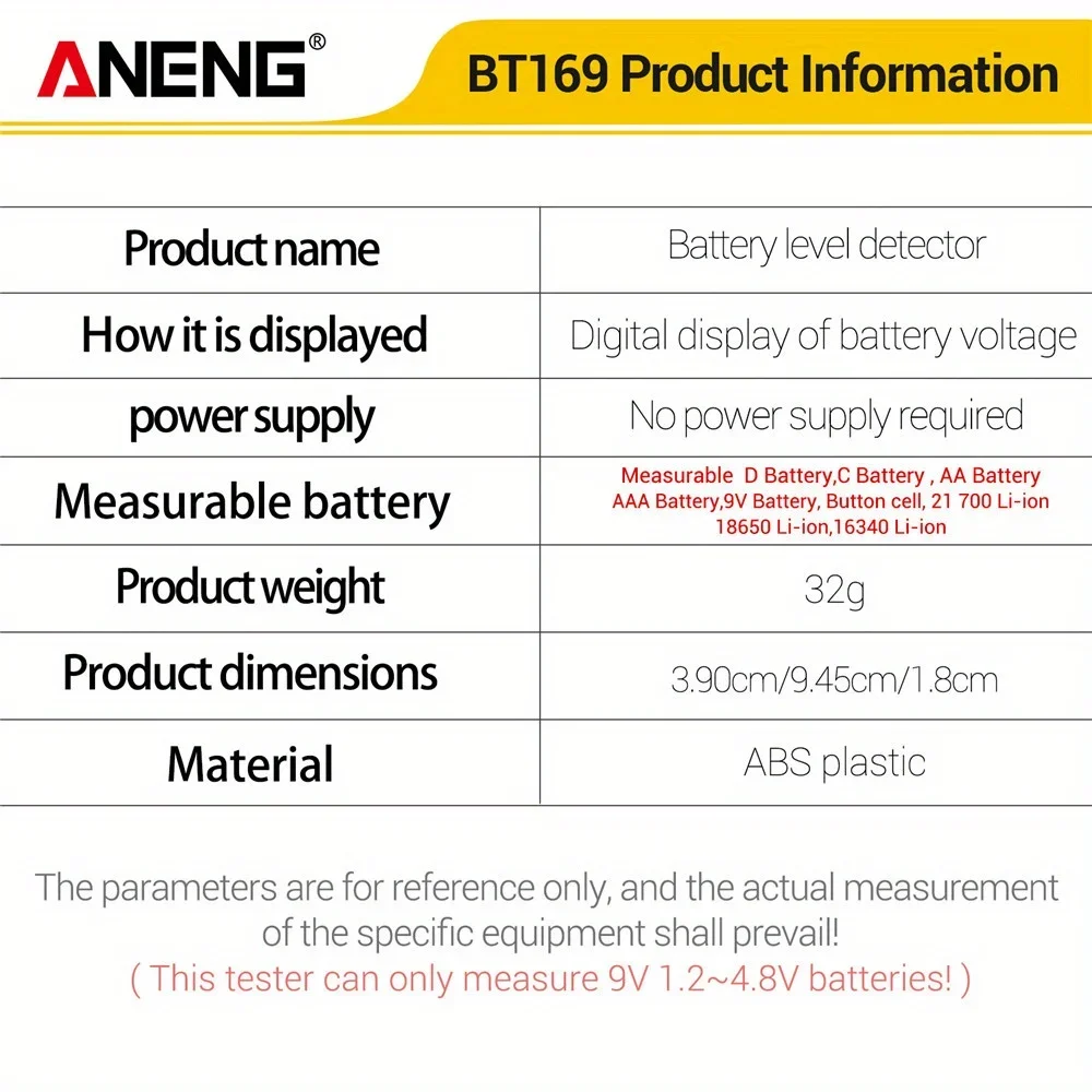 2 шт. цифровые тестеры батарей ANENG BT169 детектор тестер емкости батареи AA/AAA/C/D/9 В/1,5 В кнопочный аккумулятор тестер электроэнергии инструмент