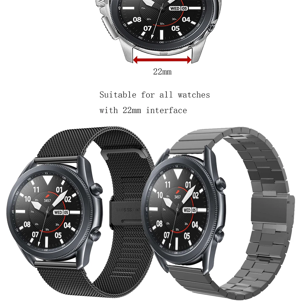 For Samsung Gear S3 22mm Frontier/Classic 45mm Band Strap Galaxy 46mm Band V-MORO   Stainless Steel Metal  Bracelet Strap R800