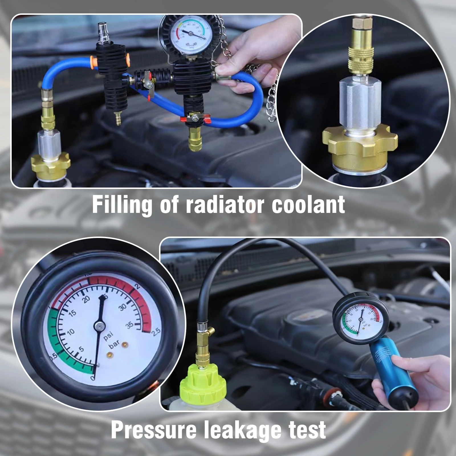 

31 Pcs Coolant Pressure Tester Kit with Vacuum Pump & Probe Thermometer Coolant Vacuum Refill Kit for Cars Motorcycles Trucks