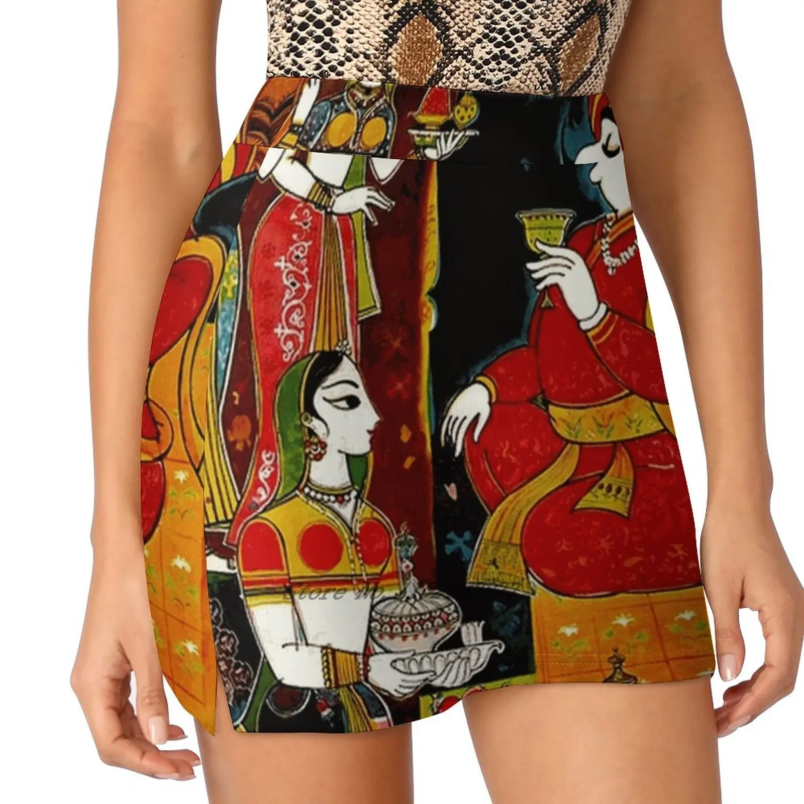 Air India : Vintage Air Travel Advertising Print New Women Skirts Double-Layer Printed Short Dress Mini Sport Skirt Air India