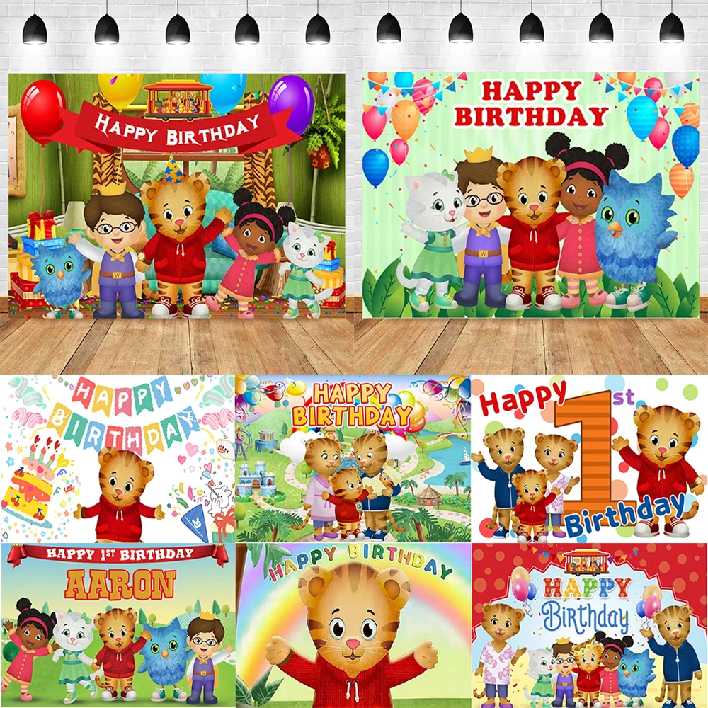 Fondo de fiesta de cumpleaños de Little Tiger Daniel para niños y niñas, telón de fondo para fotografía con tema de Baby Shower, globo personalizado