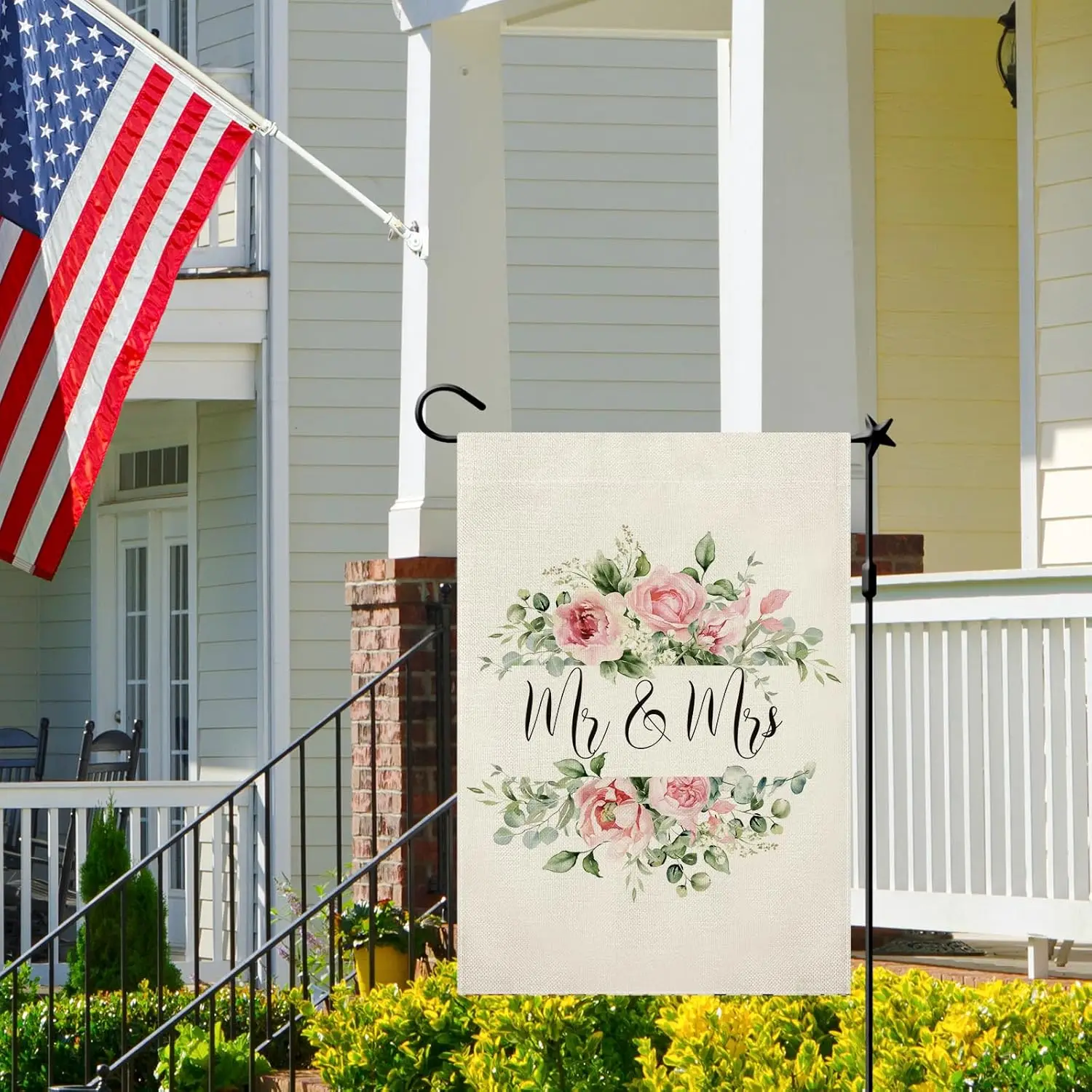 Wedding Mr and Mrs Garden Flag, Wedding Bridal Shower Party Rustic Farmhouse Double Sided Burlap Yard Outdoor Decor 12.5 x 1 IIC