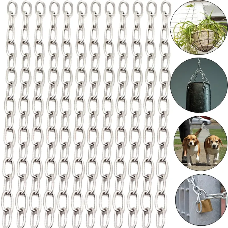 Stainless Steel Chains Sling Long Loop Chain Light Duty Locking Pulling Towing Chain for Outdoor Camping Hanging Fence Pet Dog
