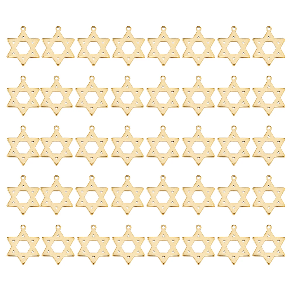 40Pcs Stainless Steel Star of David Charms 18K Gold Plated Jewish Star Charms Tiny Six Pointed Charm