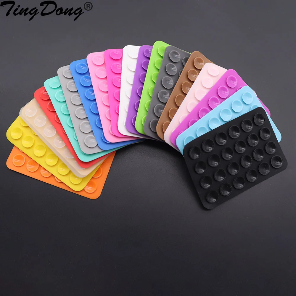 2PCS Double Side Silicone Pad For Mobile Phone Fixture Suction Cup Backed Adhesive Silicone Rubber Sucker Pad For Fixed Pad