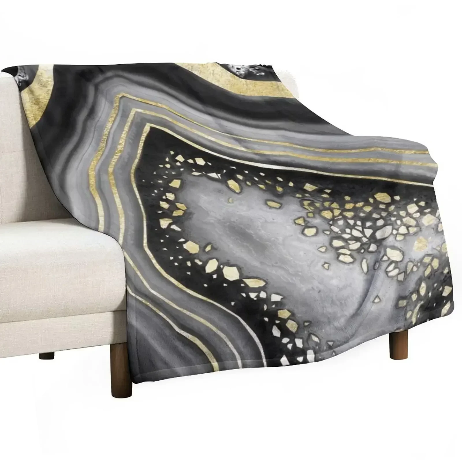 

Agate Gold Foil Glam #4 #gem #decor #art Throw Blanket Durable Warm Blanket for Daily Home Use