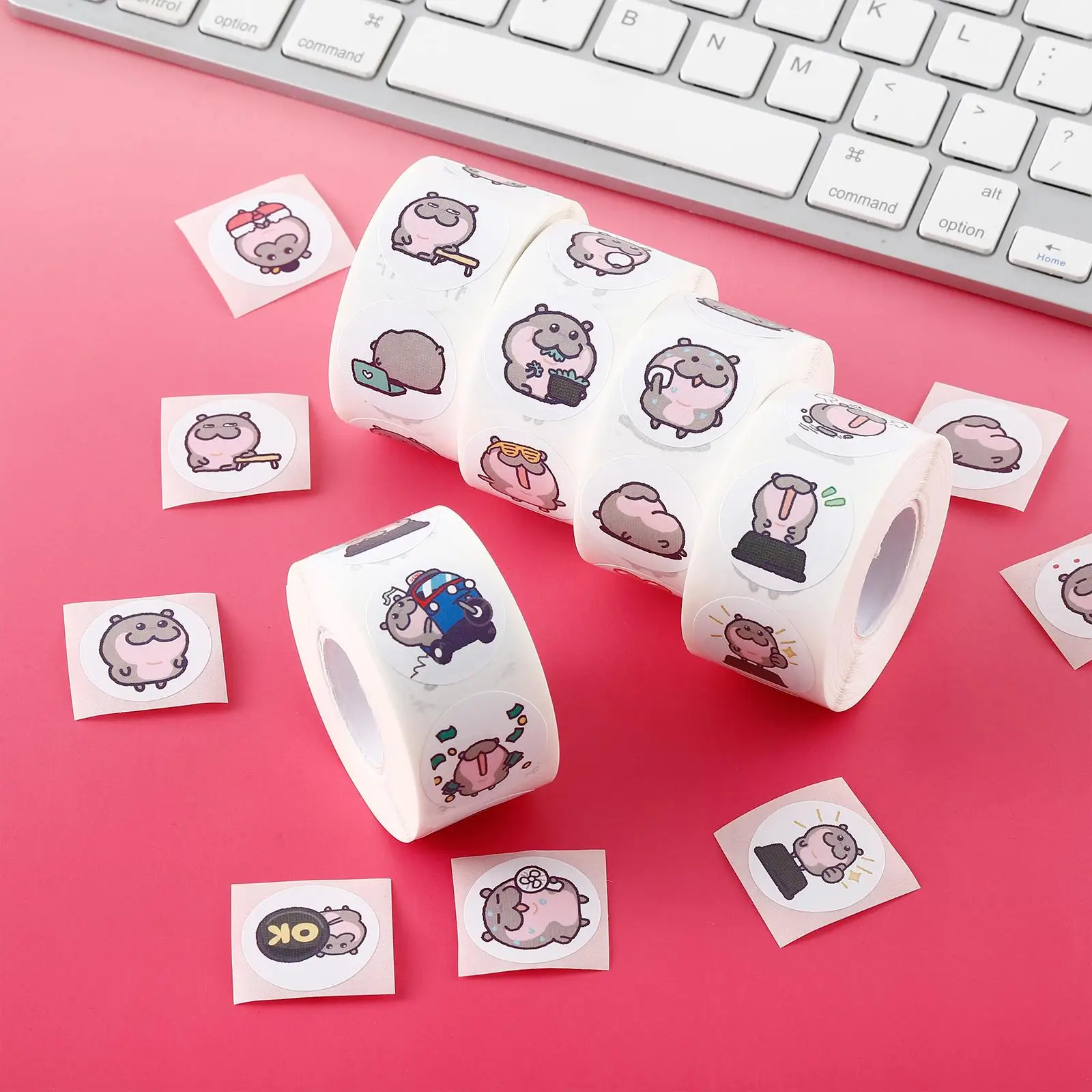 Funny Mini Hippo Facial Expression Pack Stickers round Cartoon Sealing Paste DIY & Office Supplies 【Decorative Stickers】