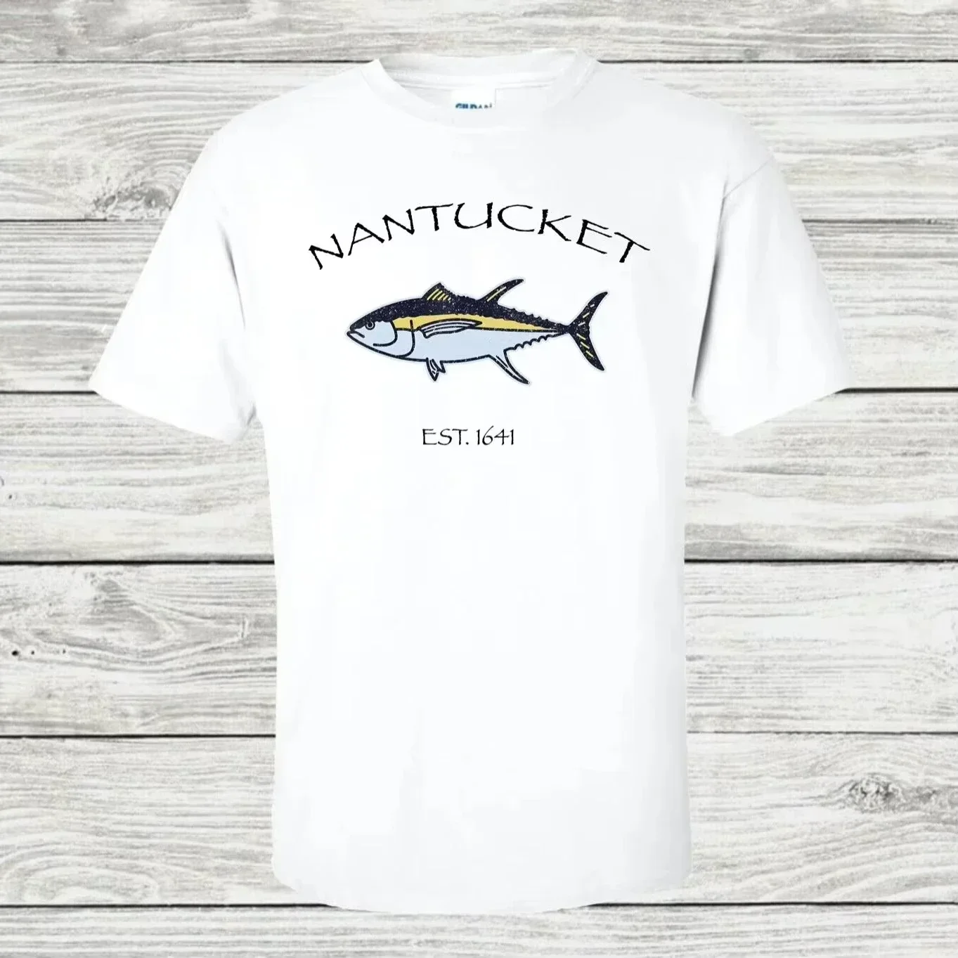 

2025 Massachusetts Nantucket Island Resort Fishing Tuna T Shirt. New Cotton Short Sleeve O-Neck T-shirt Casual Mens Top Tees