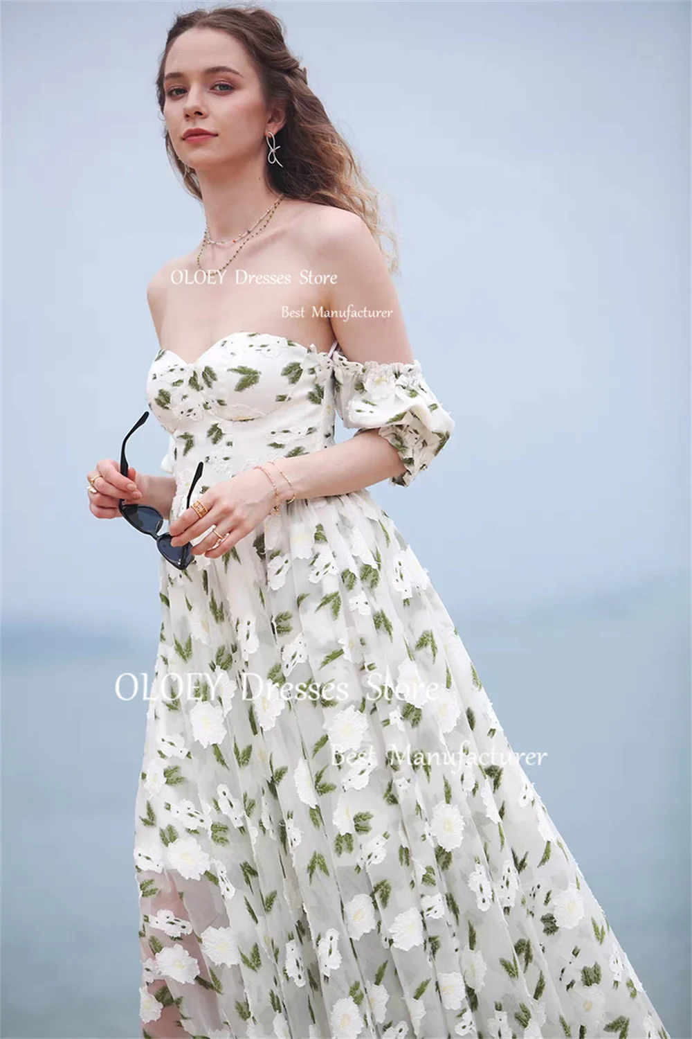 OLOEY Elegant Floral Prom Dresses Wedding Photoshoot Sweetheart Garden Style Beach Dresses A-Line Ankle Length Custom Made