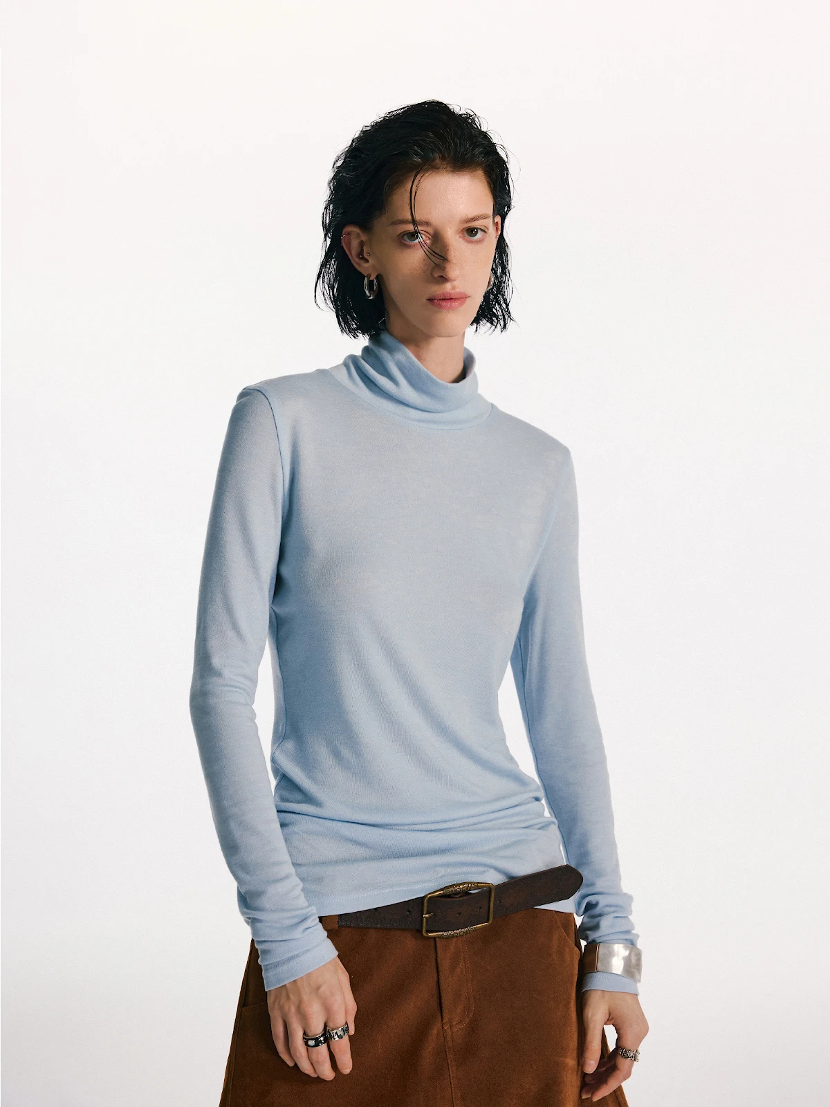 

TearOcean Silk Wool Basic High Ne женский вязаный топ Irt Slim Fit Casual Sle Long Sve осень-зима Faion