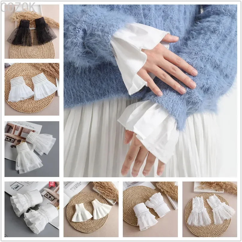 DIY Detachable Cuffs Cuff Extension Embroidery Lace Daisy Fake Sleeves Elastic Wild Wrist Pleated Organ Lolita Fake Sleeves