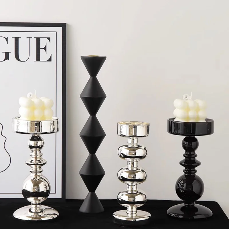 Moroccan Black Candle Holder Taper Chanukah Bedroom Wedding Candelabro Nordic Pedestal Centros De Mesa Home Decorations CY50CS