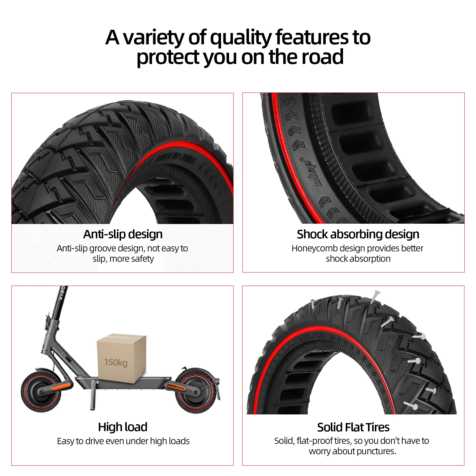 Ulip 250x64 Puncture Resistant Solid Tire 10Inch Abrasion Resistant Tubeless Tire for Xiaomi 4 Ultra &NAVEE S65 Electric Scooter