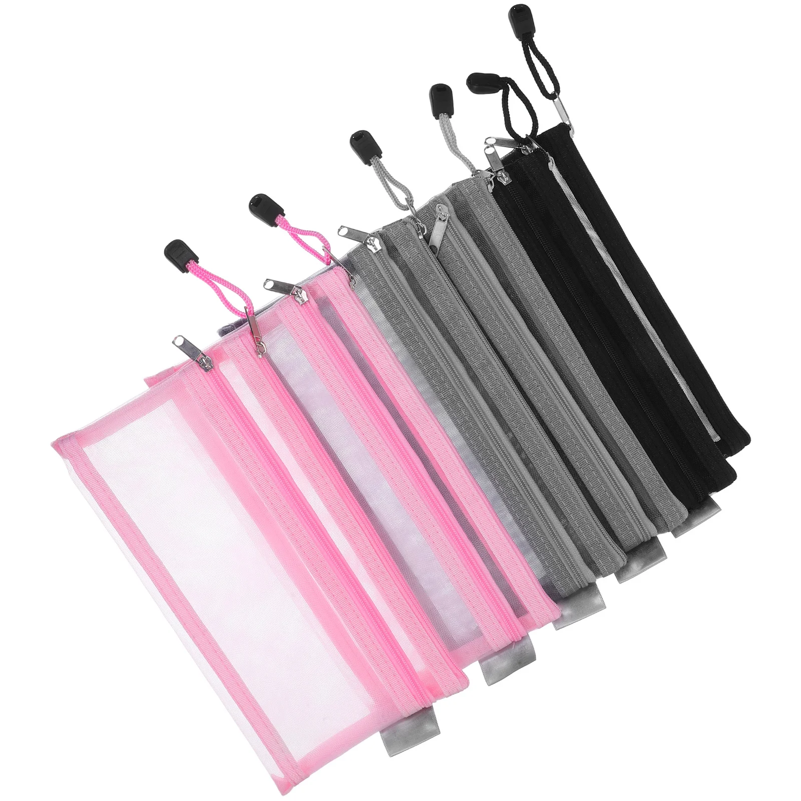 

6Pcs Nylon Mesh Double Layer Transparent Zipper Pouch Pencil Case Portable Organizer for School Office Stationery