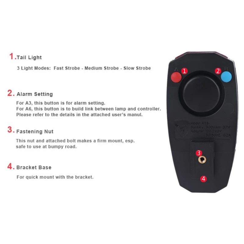 

77HC Rear Light + Anti-theft Alarm Remote Control Tail Lamp Bike Lantern