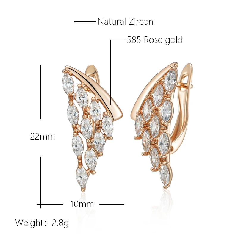 Kienl Full Shiny Natural Zircon Drop Earring for Women 585 Rose Gold Color Unique Crystal Wing Daily Vintage Jewelry Best Gift