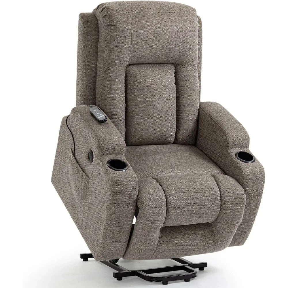 Power Lift Recliner Chair with Heat and Massage for Elderly, Electric Recliner Chairs with Standing Assistance, 2 Cup Holders