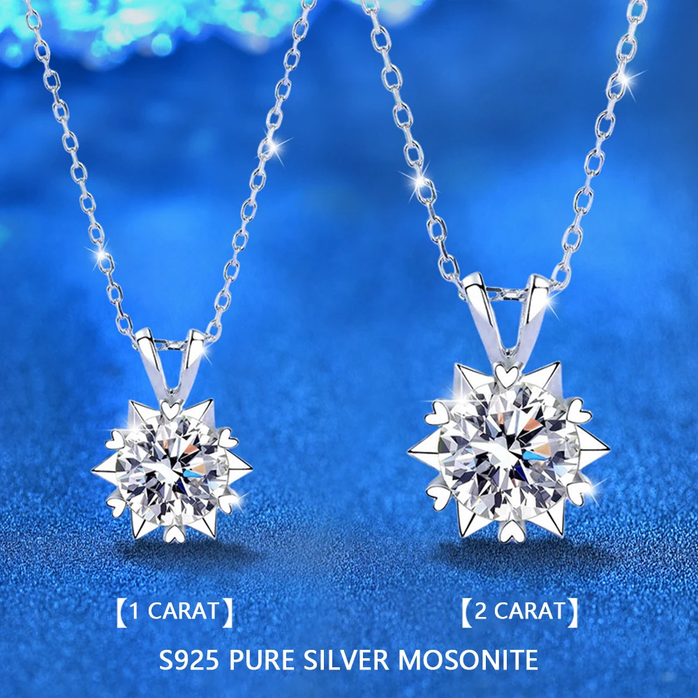 HOYON S925 Sterling Silver Hexagonal Snowflake Pendant Necklace for Women's Luxury 2 Carat Moissanite Diamond Necklace Jewelry